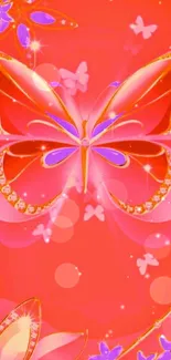 Vibrant butterfly and floral mobile wallpaper with bright red and purple accents.