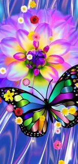 Colorful butterfly and floral phone wallpaper.