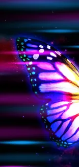 Colorful butterfly with galaxy background on a phone wallpaper.