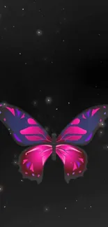 Vibrant pink and purple butterfly on galaxy background.