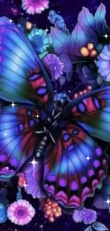 Vibrant butterfly and floral galaxy design wallpaper.