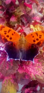 Vibrant butterfly on colorful foliage in nature wallpaper.