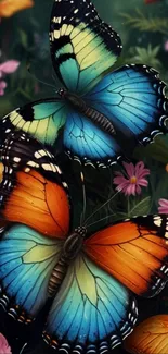 Colorful butterflies and flowers wallpaper.
