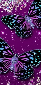 Vibrant butterflies with glittery background on mobile wallpaper.