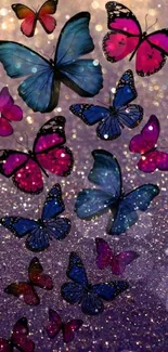 Colorful butterflies on glitter background mobile wallpaper.