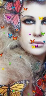 Captivating hair art with colorful butterflies.