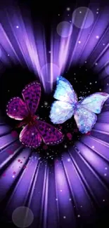 Vibrant purple wallpaper with glowing butterflies.