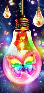 Colorful butterfly light bulb wallpaper with magical glowing effect.