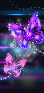 Vibrant purple and pink butterflies on dark background.