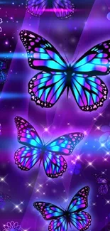 Vibrant neon butterfly wallpaper with dark background.