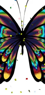 Vibrant butterfly with colorful patterns and black outline for phone wallpaper.