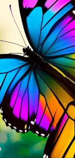 Vibrant butterfly with rainbow colors on a natural background.