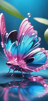 Vibrant butterfly with pink and blue colors in elegant mobile wallpaper.