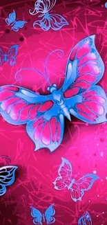 Vibrant pink and blue butterfly mobile wallpaper.