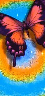 Vibrant butterfly with orange and blue background mobile wallpaper.