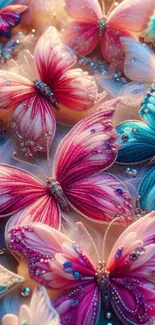 A vibrant wallpaper featuring colorful, intricately decorated butterflies.