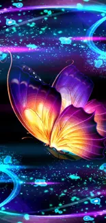 Vibrant butterfly on a magical, colorful background.