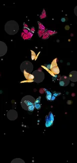 Colorful butterflies on black background mobile wallpaper.