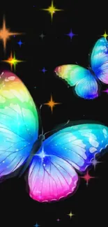 Colorful butterfly on dark background wallpaper.