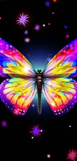 Colorful butterfly wallpaper with vibrant, bright wings on a dark background.