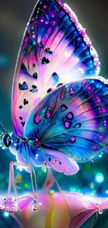 Vibrant butterfly with glowing colors on mobile wallpaper.