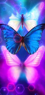 Vibrant neon butterfly wallpaper with glowing colors.