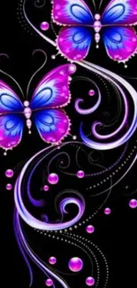 Vibrant butterflies on a swirling dark background.