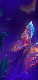 Vibrant butterflies in a magical night scene.