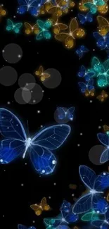 Colorful butterfly wallpaper with dark background.