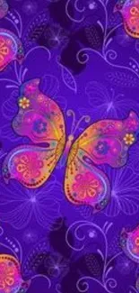 Intricate purple butterfly wallpaper with vibrant colors.