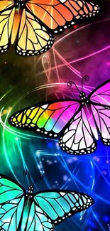 Vibrant neon butterfly wallpaper with colorful designs.