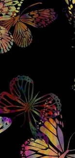 Vibrant abstract butterfly design on a black background.