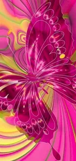 Vibrant pink butterfly on artistic design background.