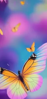 Colorful butterfly wallpaper with orange and purple hues for phones.