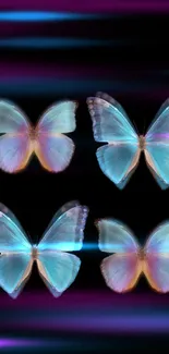 Four vibrant butterflies on a colorful background.