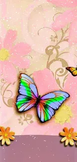 Butterfly and floral design mobile wallpaper with vibrant colors.