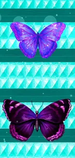 Vibrant phone wallpaper with purple butterflies.