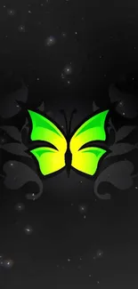 Vibrant green butterfly on a dark background mobile wallpaper.