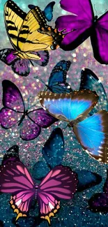 Colorful butterflies on a glitter background mobile wallpaper.