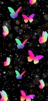 Colorful butterflies on a starry background wallpaper.