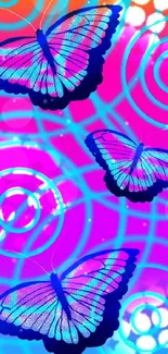 Bright butterflies with colorful geometric background.