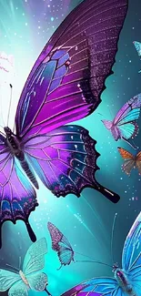 Vibrant purple butterfly wallpaper with fantasy elements.