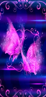 Pink butterfly wallpaper with floral design and glowing accents.