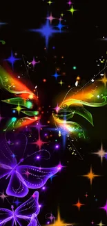 Vibrantly glowing butterfly on a dark background, perfect for mobile phones.