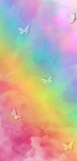 Colorful pastel mobile wallpaper with butterflies.