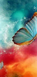 Colorful sky with butterflies mobile wallpaper.