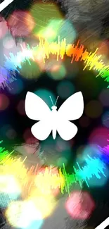 Colorful butterfly spectrum wallpaper with audio wave circle.