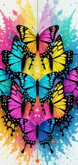 Vibrant butterfly splash art wallpaper with colorful design.