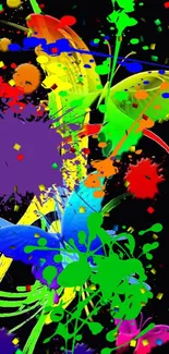 Vibrant butterfly splash wallpaper with colorful paint effect.