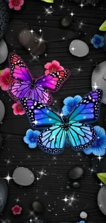 Colorful butterfly and stone mobile wallpaper.